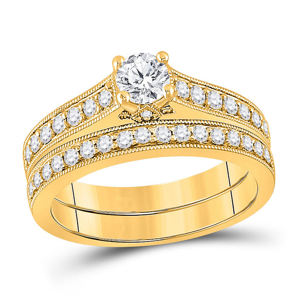 14kt Yellow Gold Round Diamond Bridal Wedding Ring Band Set 3/4 Cttw