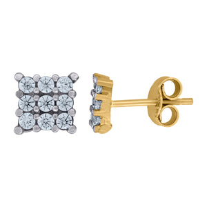 10kt Gold Two-tone CZ Mens Square 6.2mm Push Back Studs