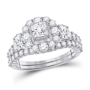 14kt Two-tone Gold Princess Diamond Bridal Wedding Ring Band Set 2 Cttw