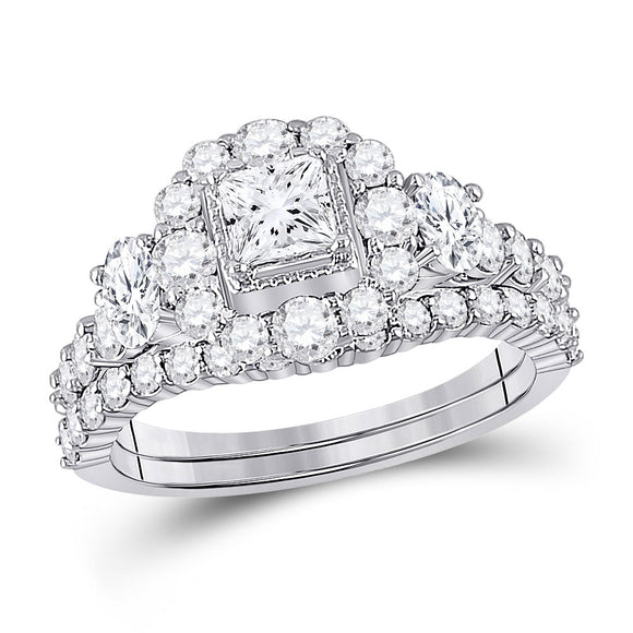 14kt Two-tone Gold Princess Diamond Bridal Wedding Ring Band Set 2 Cttw