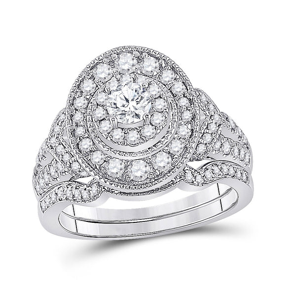 14kt White Gold Round Diamond Bridal Wedding Ring Band Set 1 Cttw