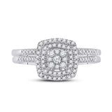 10kt White Gold Round Diamond Square Bridal Wedding Ring Band Set 1/3 Cttw