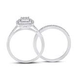 10kt White Gold Round Diamond Square Bridal Wedding Ring Band Set 1/3 Cttw