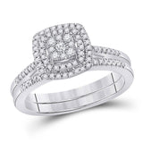 10kt White Gold Round Diamond Square Bridal Wedding Ring Band Set 1/3 Cttw