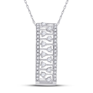 14kt White Gold Womens Round Diamond Rectangular Fashion Necklace 1/3 Cttw