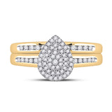 10kt Yellow Gold Round Diamond Pear Bridal Wedding Ring Band Set 1/3 Cttw
