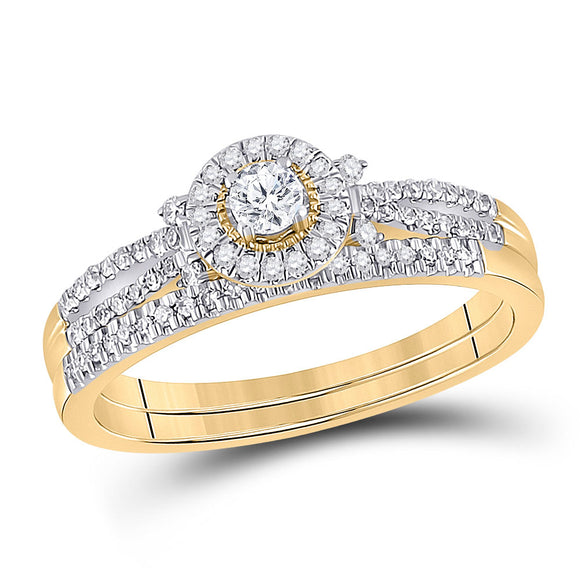10kt Yellow Gold Round Diamond Bridal Wedding Ring Band Set 1/3 Cttw