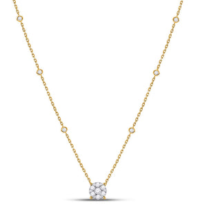 14kt Yellow Gold Womens Round Diamond Fashion Cluster Necklace 5/8 Cttw