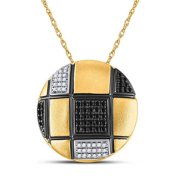 14kt Yellow Gold Womens Round Black Color Enhanced Diamond Circle Necklace 1/3 Cttw