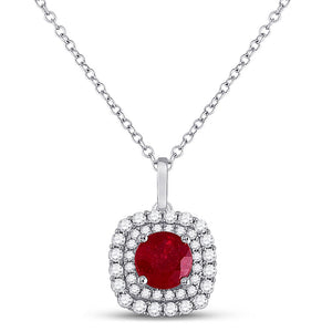 14kt White Gold Womens Round Ruby Diamond Solitaire Pendant 1 Cttw