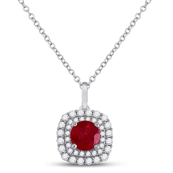14kt White Gold Womens Round Ruby Diamond Solitaire Pendant 1 Cttw