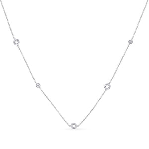 14kt White Gold Womens Round Diamond Geometric Fashion Necklace 1/4 Cttw