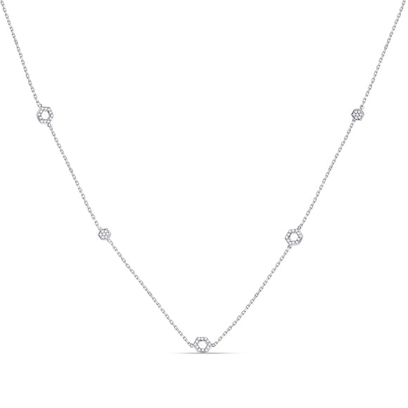 14kt White Gold Womens Round Diamond Geometric Fashion Necklace 1/4 Cttw