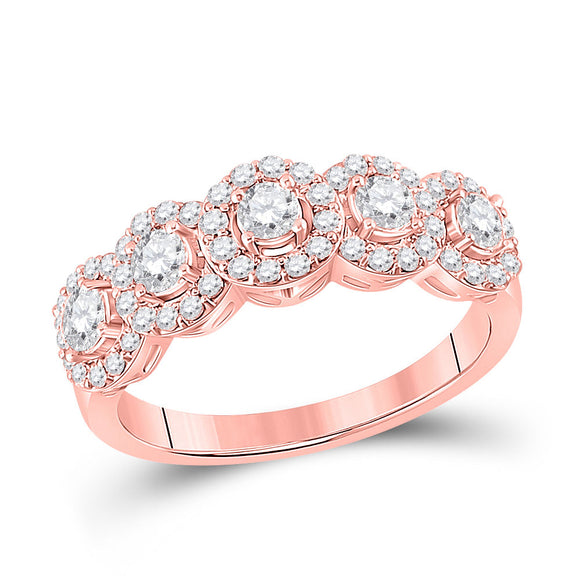 14kt Rose Gold Womens Round Diamond 5-Stone Anniversary Ring 1 Cttw