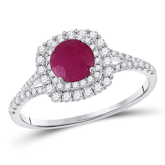 14kt White Gold Womens Round Ruby Solitaire Bridal Wedding Engagement Ring 1-3/8 Cttw
