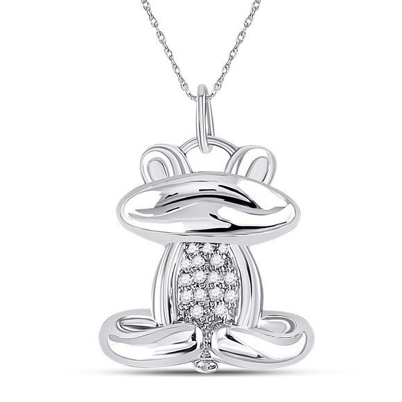 10kt White Gold Womens Round Diamond Frog Animal Pendant 1/20 Cttw