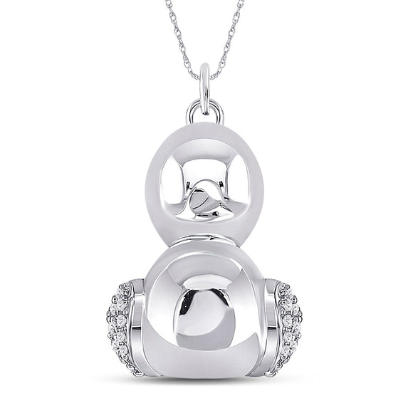 10kt White Gold Womens Round Diamond Duck Animal Pendant 1/10 Cttw