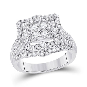 14kt White Gold Womens Round Diamond Square Halo Cluster Ring 1 Cttw
