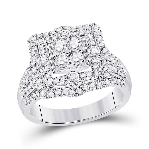 14kt White Gold Womens Round Diamond Square Halo Cluster Ring 1 Cttw