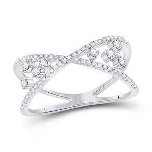 14kt White Gold Womens Round Diamond Modern Scattered Fashion Ring 1/3 Cttw