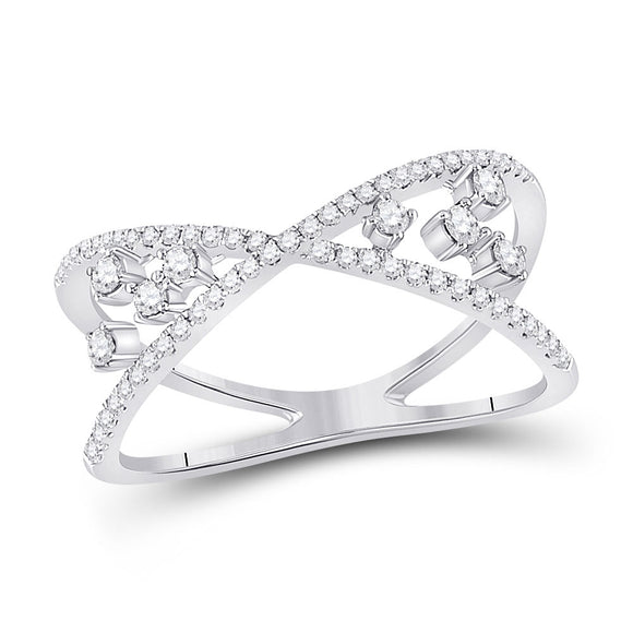 14kt White Gold Womens Round Diamond Modern Scattered Fashion Ring 1/3 Cttw
