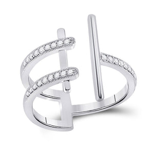 14kt White Gold Womens Round Diamond Bisected Linear Fashion Ring 1/5 Cttw