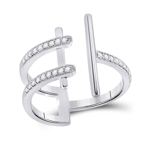 14kt White Gold Womens Round Diamond Bisected Linear Fashion Ring 1/5 Cttw