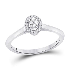 14kt White Gold Womens Round Diamond Oval Fashion Ring 1/10 Cttw