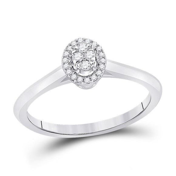 14kt White Gold Womens Round Diamond Oval Fashion Ring 1/10 Cttw
