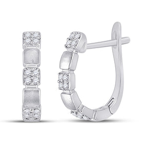 14kt White Gold Womens Round Diamond Alternating Square Hoop Earrings 1/10 Cttw