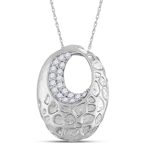 14kt White Gold Womens Round Diamond Pitted Oval Pendant 1/6 Cttw