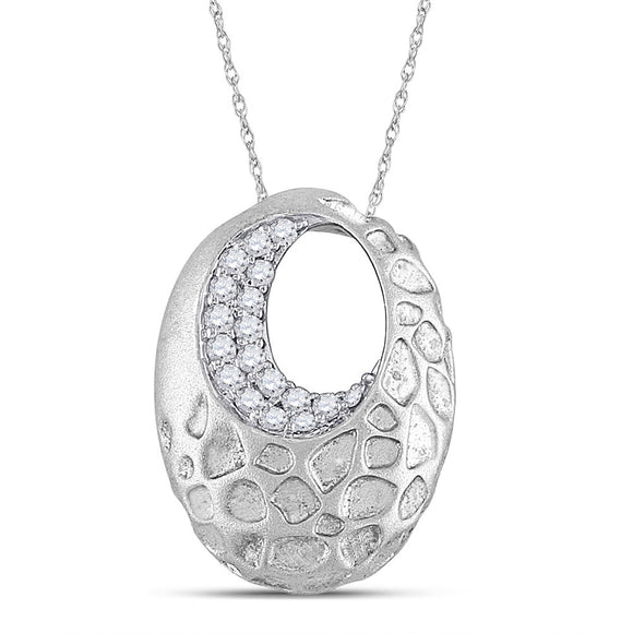 14kt White Gold Womens Round Diamond Pitted Oval Pendant 1/6 Cttw