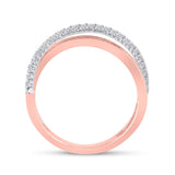 14kt Two-tone Gold Womens Round Diamond Crossover Fashion Ring 1/5 Cttw
