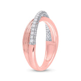 14kt Two-tone Gold Womens Round Diamond Crossover Fashion Ring 1/5 Cttw