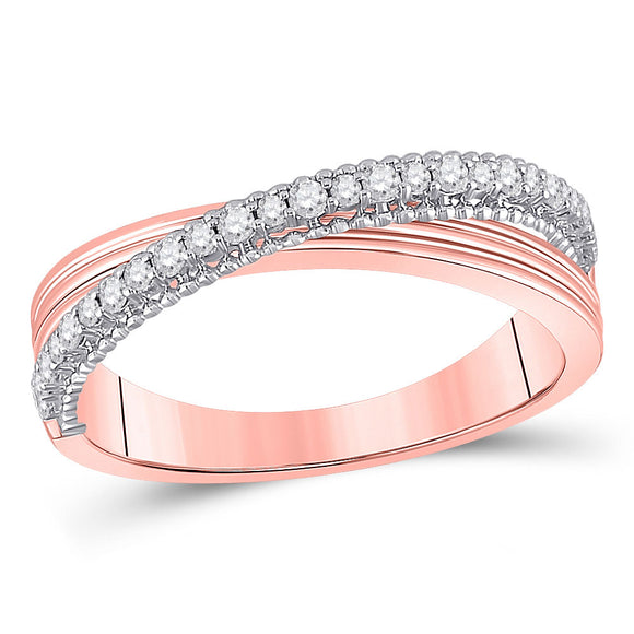 14kt Two-tone Gold Womens Round Diamond Crossover Fashion Ring 1/5 Cttw