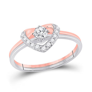 14kt Two-tone Gold Heart Diamond Bridal Wedding Ring Band Set 1/4 Cttw