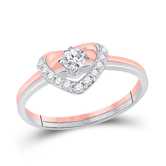 14kt Two-tone Gold Heart Diamond Bridal Wedding Ring Band Set 1/4 Cttw