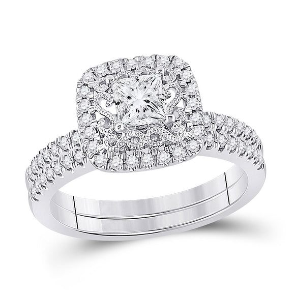 14kt White Gold Princess Diamond Bridal Wedding Ring Band Set 1 Cttw