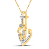 10kt Yellow Gold Womens Round Diamond Anchor Nautical Pendant 1/5 Cttw