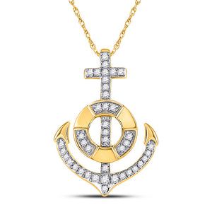 10kt Yellow Gold Womens Round Diamond Anchor Nautical Pendant 1/5 Cttw
