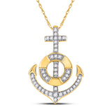 10kt Yellow Gold Womens Round Diamond Anchor Nautical Pendant 1/5 Cttw
