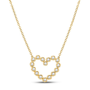 14kt Yellow Gold Womens Round Diamond Outline Heart Necklace 1/4 Cttw