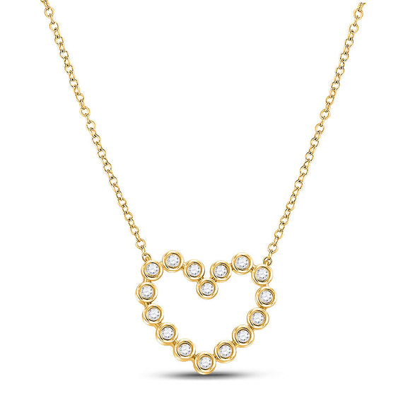 14kt Yellow Gold Womens Round Diamond Outline Heart Necklace 1/4 Cttw