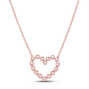 14kt Rose Gold Womens Round Diamond Outline Heart Necklace 1/4 Cttw