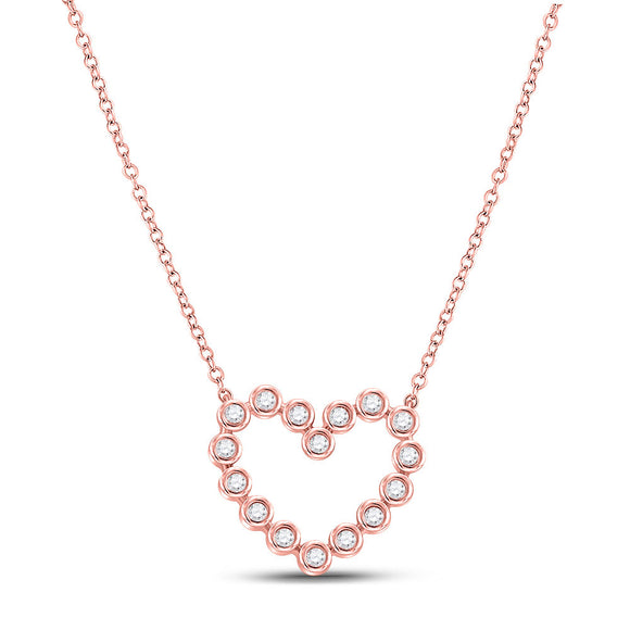 14kt Rose Gold Womens Round Diamond Outline Heart Necklace 1/4 Cttw