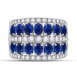 14kt White Gold Womens Oval Blue Sapphire Diamond Cocktail Band Ring 3 Cttw