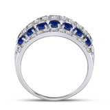 14kt White Gold Womens Oval Blue Sapphire Diamond Cocktail Band Ring 3 Cttw