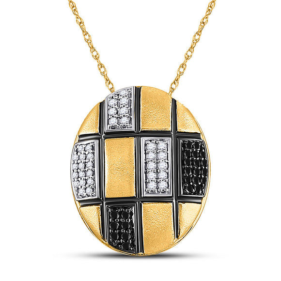 14kt Yellow Gold Womens Round Black Color Enhanced Diamond Oval Necklace 1/4 Cttw