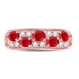 14kt Rose Gold Womens Oval Ruby Diamond Alternating Band Ring 1-1/5 Cttw