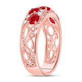 14kt Rose Gold Womens Oval Ruby Diamond Alternating Band Ring 1-1/5 Cttw